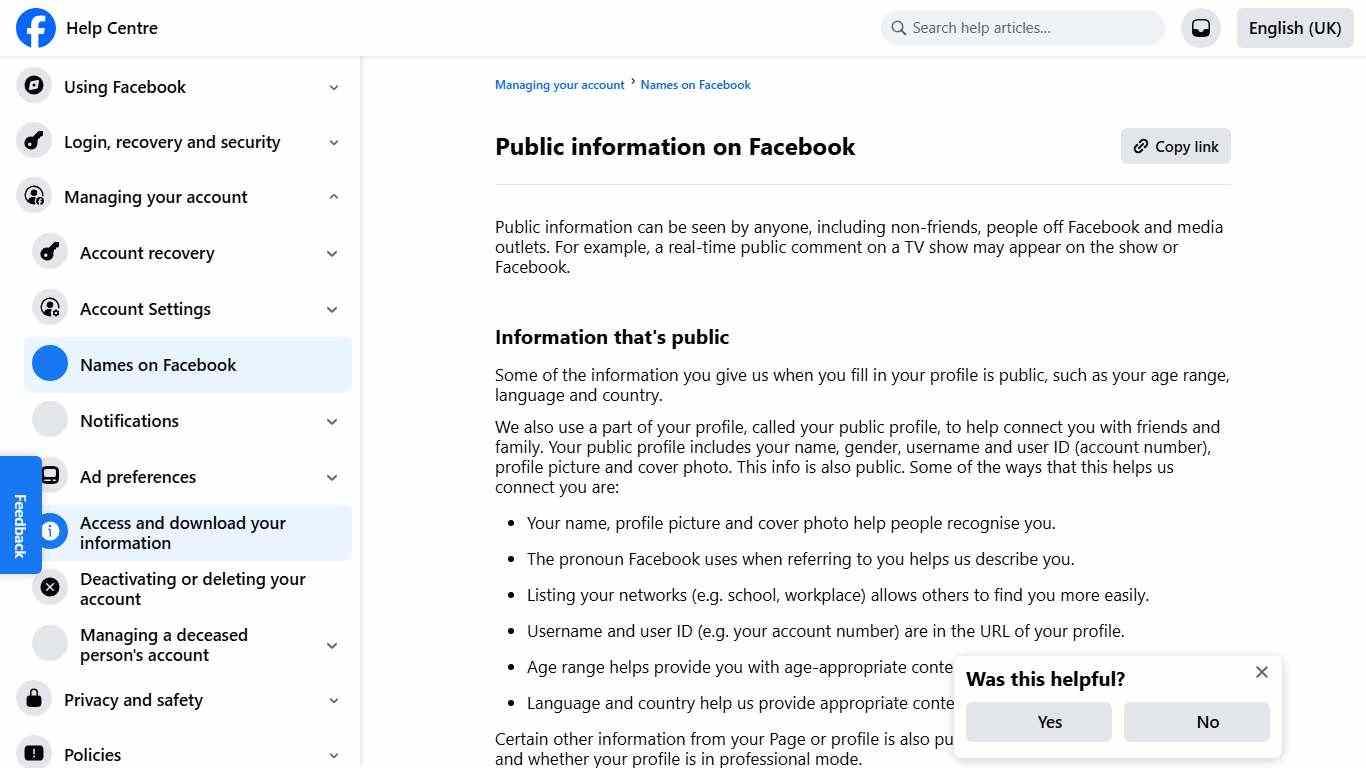 Public information on Facebook Facebook Help Centre